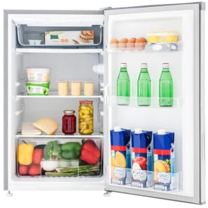 Frigobar-93L-Inox-RMF04PRX0-Frente-abierto-con-producto