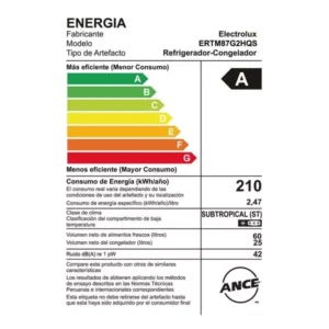 Frigobar Electrolux Dos Puertas Frost 85L Gris (ERTM87G2HQS) 5