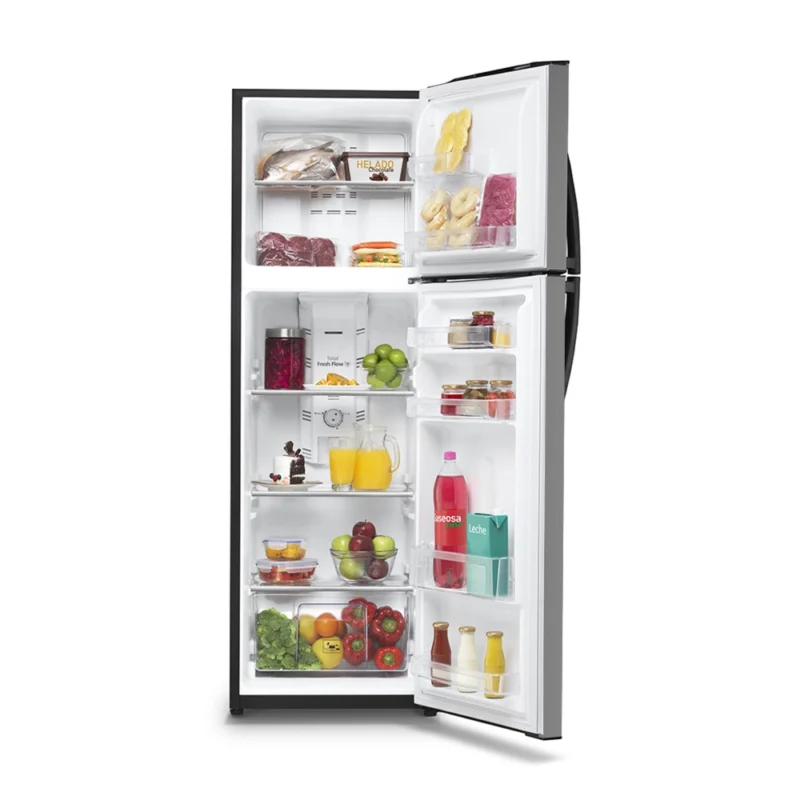 Mabe-Refrigerador-250L-Grafito-RMA250FVPG1-Frente-Abierto-con-Producto