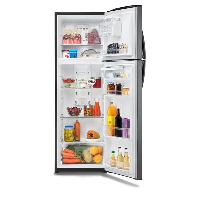 Mabe-Refrigeradores-313L-Platinum-RMA305FWPT-Frente-abierto-con-producto