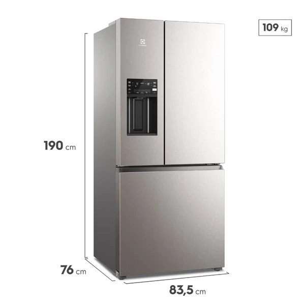 Refrigeradora Electrolux Frost Free 3 Puertas Efficient con AutoSense y Dispensador de Agua y Hielo 540 L color Inox Look1 (IM8IS) 2