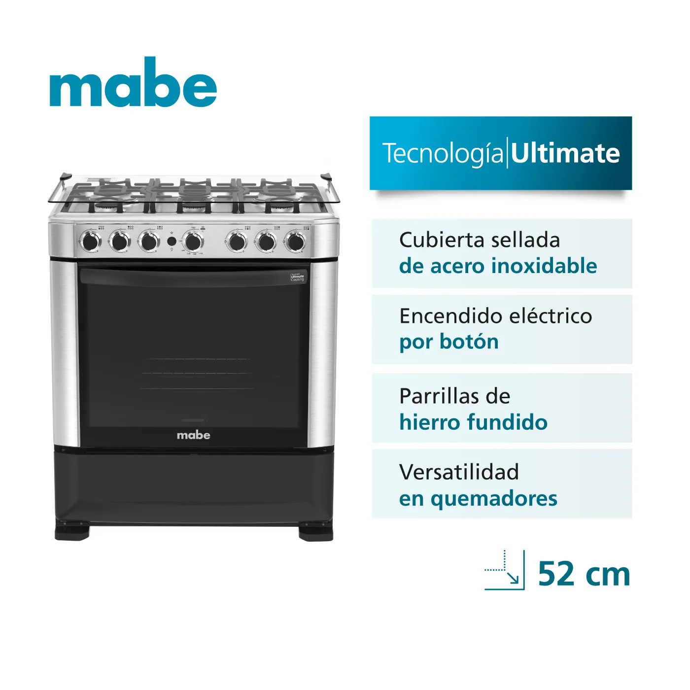 Cocina de piso a gas de 76 cm inox mabe - CMP7625FX0 1