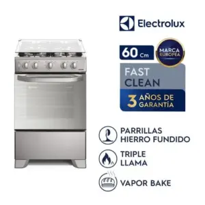 Cocina Electrolux 4 Quemadores Quemadores Efficient VaporBake y Triple Llama Silver FE4PMR 1