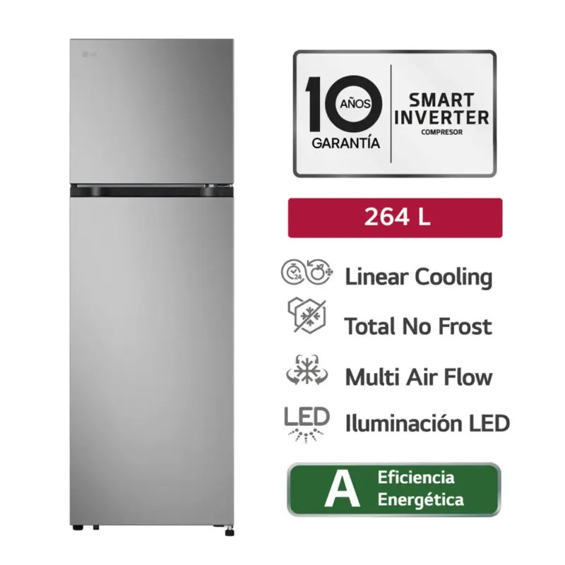 Refrigeradora VT26BPY 264L Linear Cooling Top Freezer Plateada LG 1 Refrigeradora VT26BPY 264L Linear Cooling Top Freezer Plateada LG 1