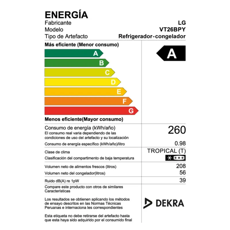 Refrigeradora VT26BPY 264L Linear Cooling Top Freezer Plateada LG 6 Refrigeradora VT26BPY 264L Linear Cooling Top Freezer Plateada LG 6