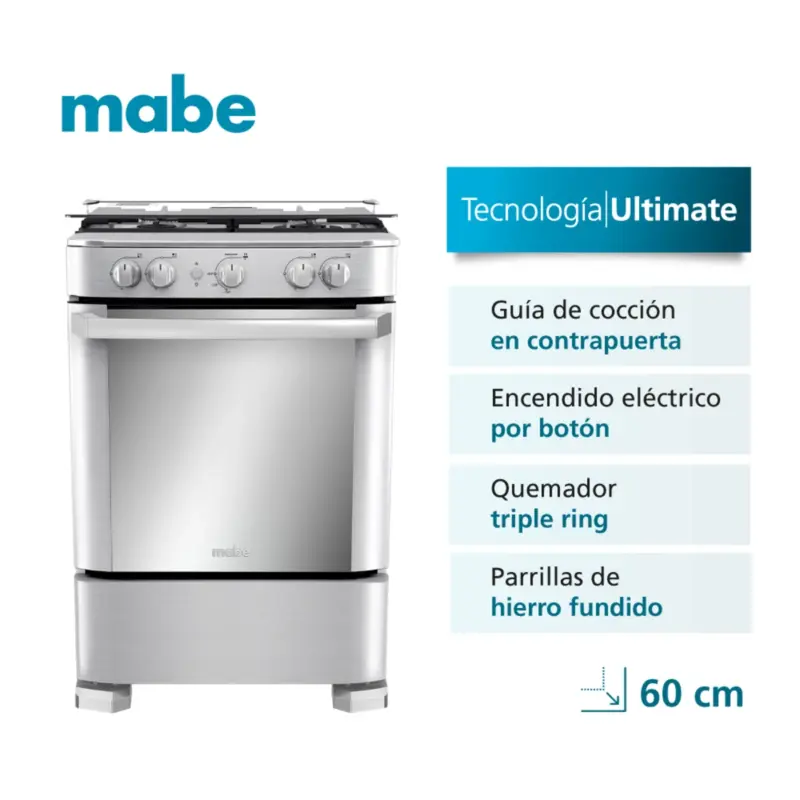 Cocina de Piso a Gas 60 cm Inox Mabe - CMP6040FX1 1 Cocina de Piso a Gas 60 cm Inox Mabe - CMP6040FX1 1
