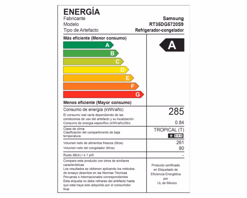 Refrigeradora Samsung Top Freezer RT35DG5720S9PE All Around Cooling 341L 7